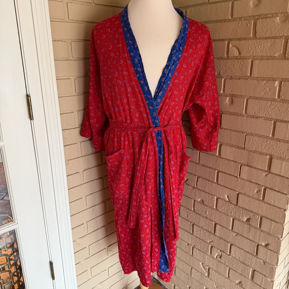 Vtg 60s Ruth Norman Bergdorff Goodman Dressing Gown Robe Long Paisley Cotton OS